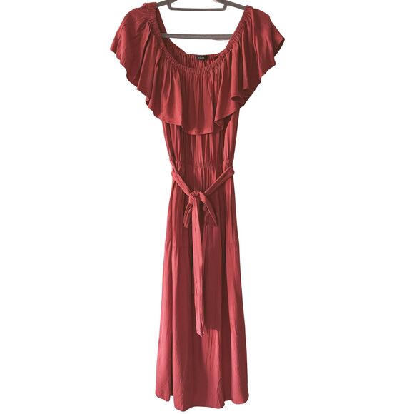 Aqua Dresses & Skirts - Aqua Flutter Sleeve Midi Dress in Rust Sz Med